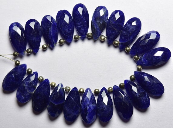 6 Pcs - Beautiful Natural Faceted Sodalite Side Drilled Pear Briolettes - Size Is 7x15 Mm #1867