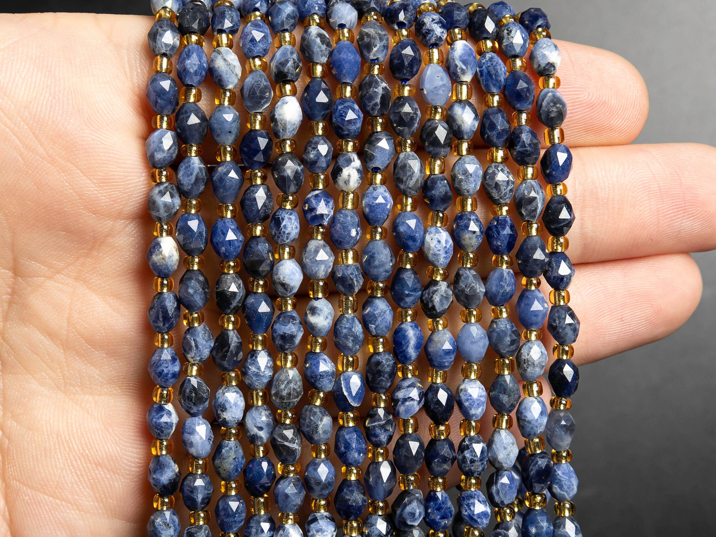 6mm Blue Sodalite Beads Grade Aa Gemstone Drum Barrel Rice Bead Loose Beads 15"/7.5" Bulk Lot Options