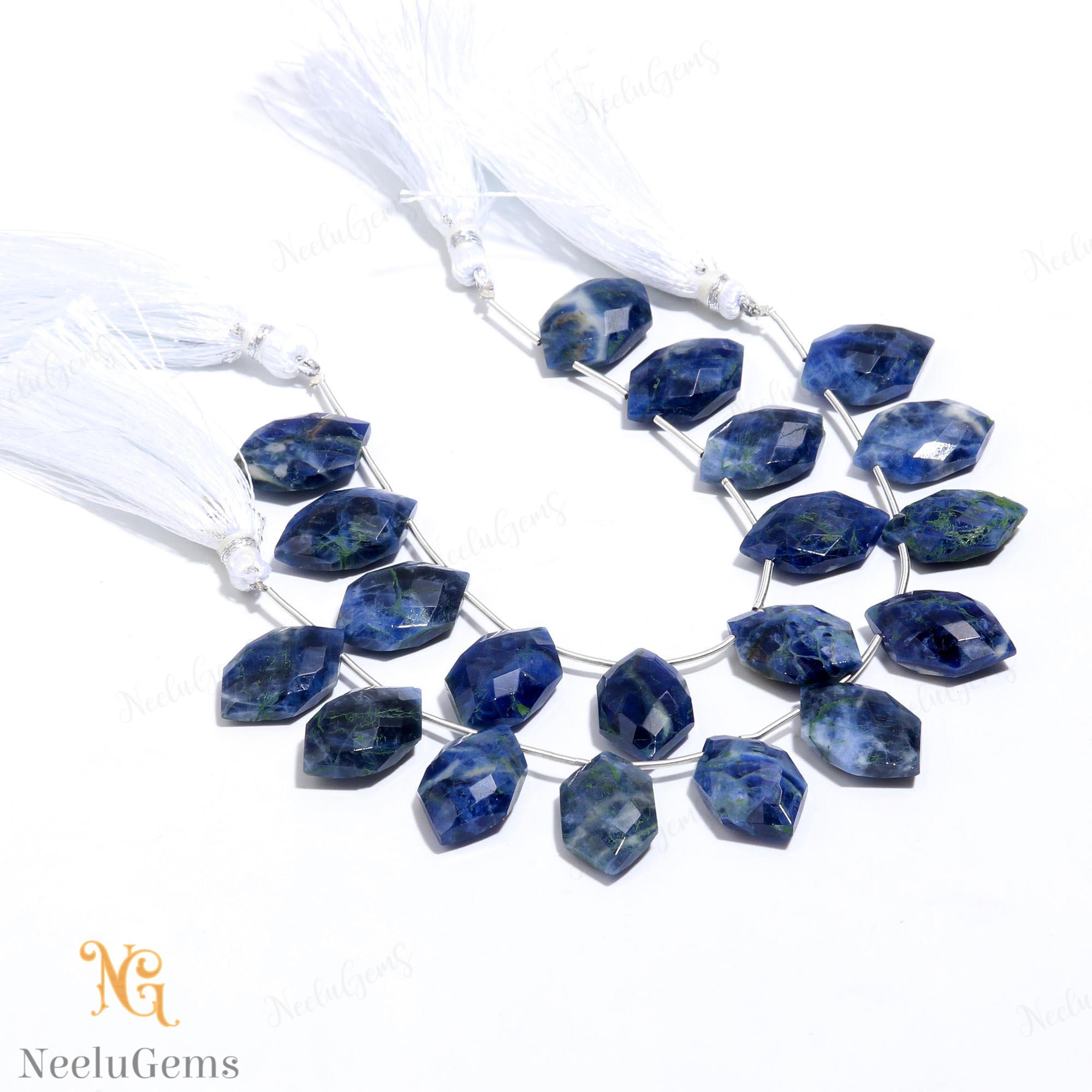 Aaa+ Blue Sodalite Faceted Hexagon Shape Briolette Beads,natural Sodalite Fancy Shape Beads,10pcs Gemstone Beads For Handmade Jewelry