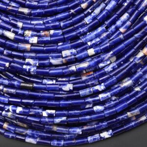 AAA Natural Blue Sodalite 4x2mm Small Thin Smooth Spacer Tube Gemstone Beads 15.5" Strand AAA Natural Blue Sodalite 4x2mm Small Thin Smooth Spacer Tube Gemstone Beads 15.5" Strand