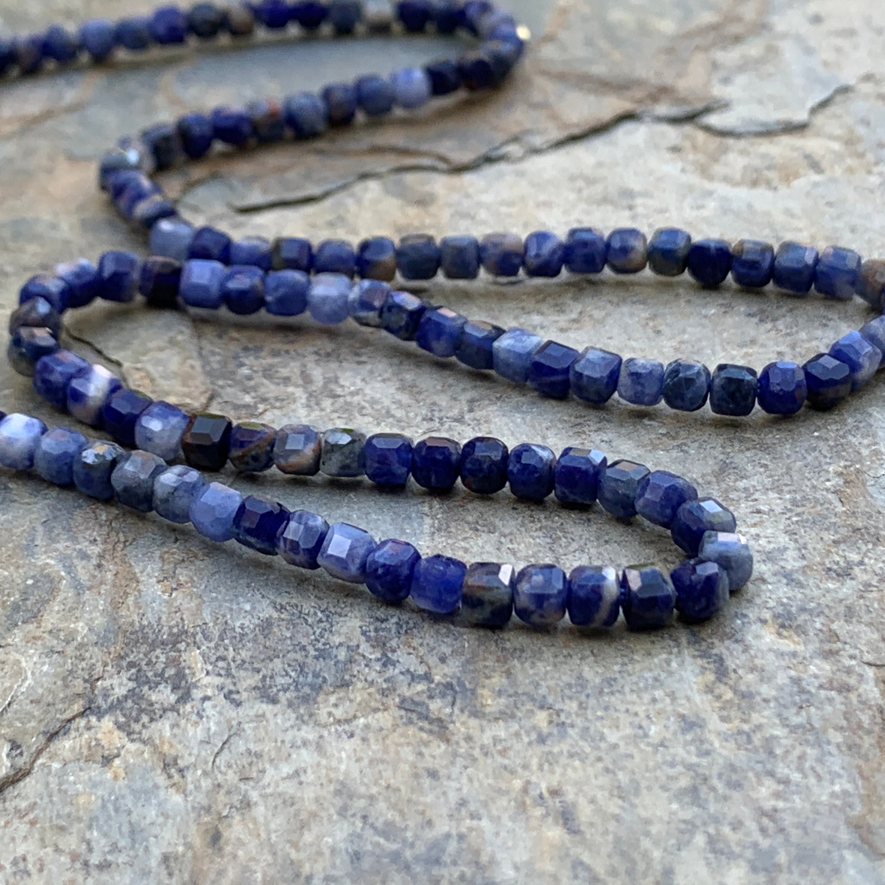 Sodalite Cube Beads, 3.5mm Square, 16 Inch Strand