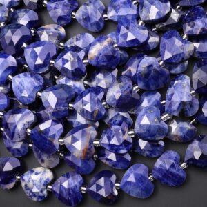 Faceted Natural Blue Sodalite Heart Beads 14mm Gemstone 15" Strand Faceted Natural Blue Sodalite Heart Beads 14mm Gemstone 15" Strand