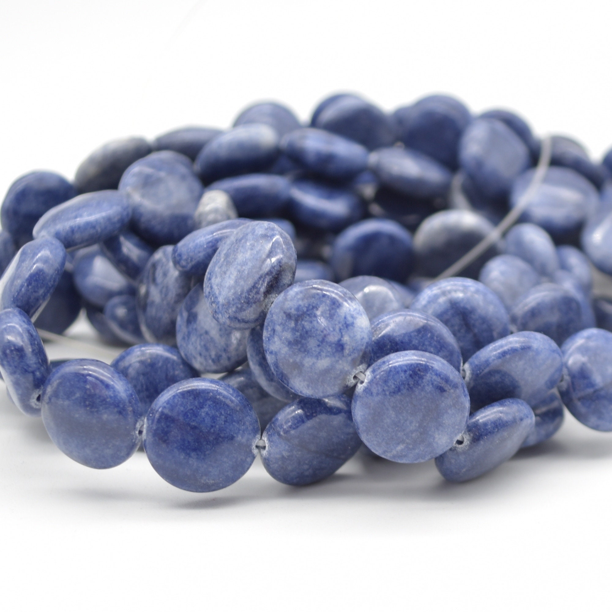 Sodalite Gemstone Disc Coin Beads - 14mm - 15" Strand