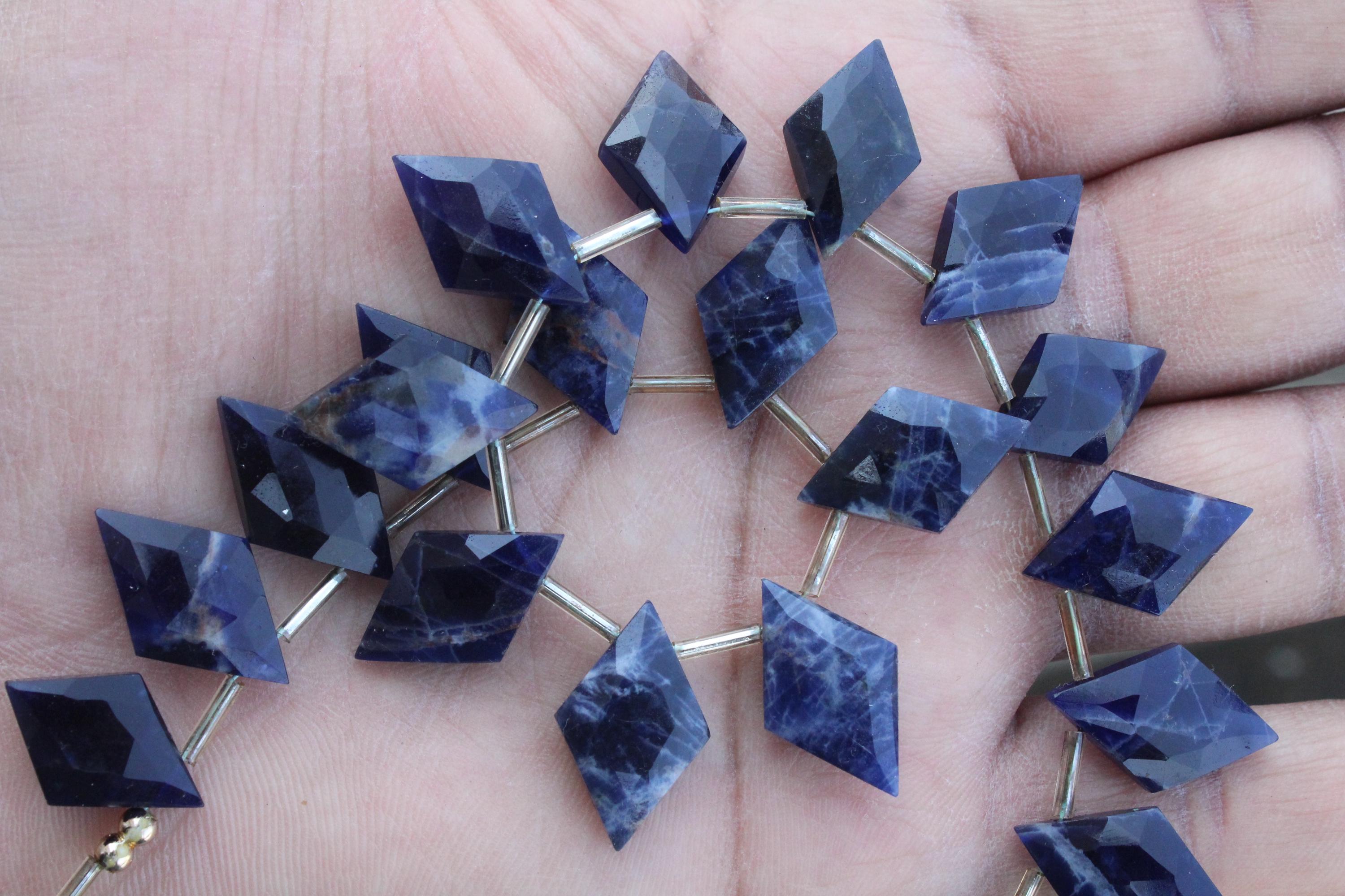 Sodalite Gemstone Faceted Briolette Beads | 10-piece Rhombus-shaped | Size—13x21 Mm | Jewelry Setting (c137)