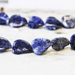 L/ Sodalite 18x23mm Leaf Beads 15.5" Strand Natural Dark Blue With White Gemstone Carved Leaf Beads For Crafts For Jewelry Making L/ Sodalite 18x23mm Leaf Beads 15.5" Strand Natural Dark Blue With White Gemstone Carved Leaf Beads For Crafts For Jewelry Making