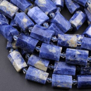 Large Faceted Natural Denim Sodalite Tube Beads Cylinder 15.5" Strand