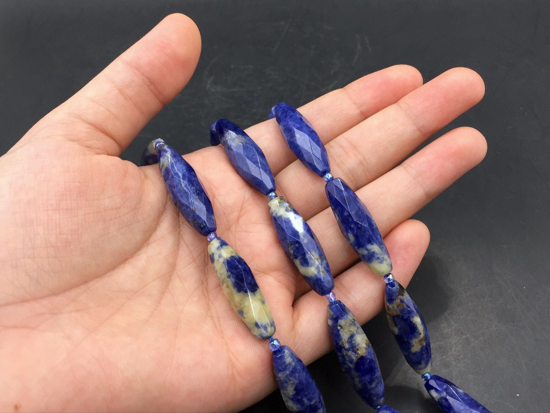 Long Sodalite Marquise Beads Faceted Blue Sodalite Briolettes 30x10mm Marquise Vertical Drilled Focal Beads Semi Precious 11-12beads/lot