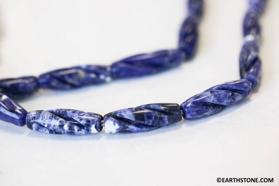 Sodalite 8x25mm/ 8x15mm Carved Oval Beads 16" Strand