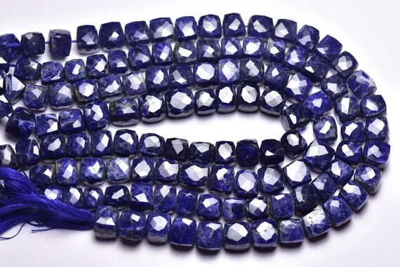 Most Beautiful Sodalite Cube Beads - 8 Inches - Natural Faceted Sodalite Cube, Box Briolettes - Size Is 7 -8 Mm #1760