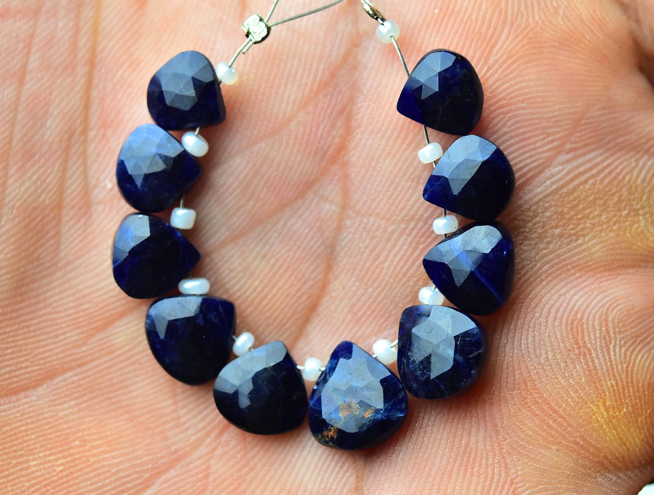 Natural Sodalite Heart Beads 8mm To 10.5mm Faceted Heart Briolettes Jewelry Gemstone Beads Sodalite Briolettes Beads Strand 10 Pcs  No5482