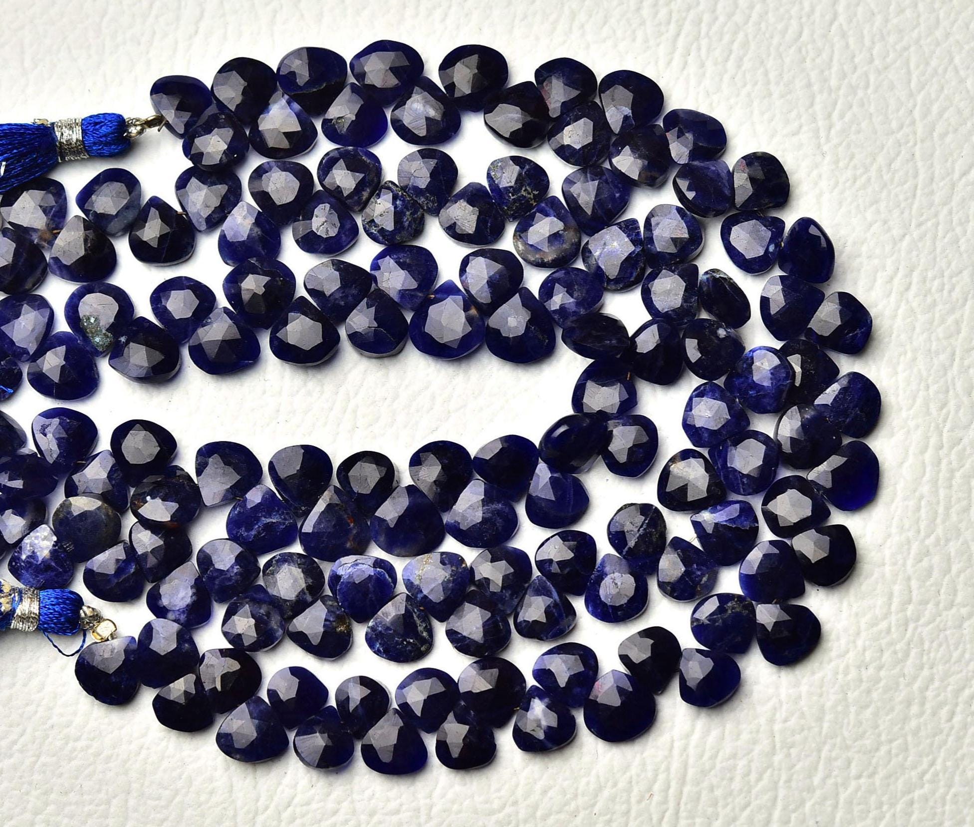 Natural Sodalite Heart Beads 7mm To 9.5mm Faceted Heart Briolettes Gemstone Beads Sodalite Briolettes Beads Strand 8 Inch Strand No5483