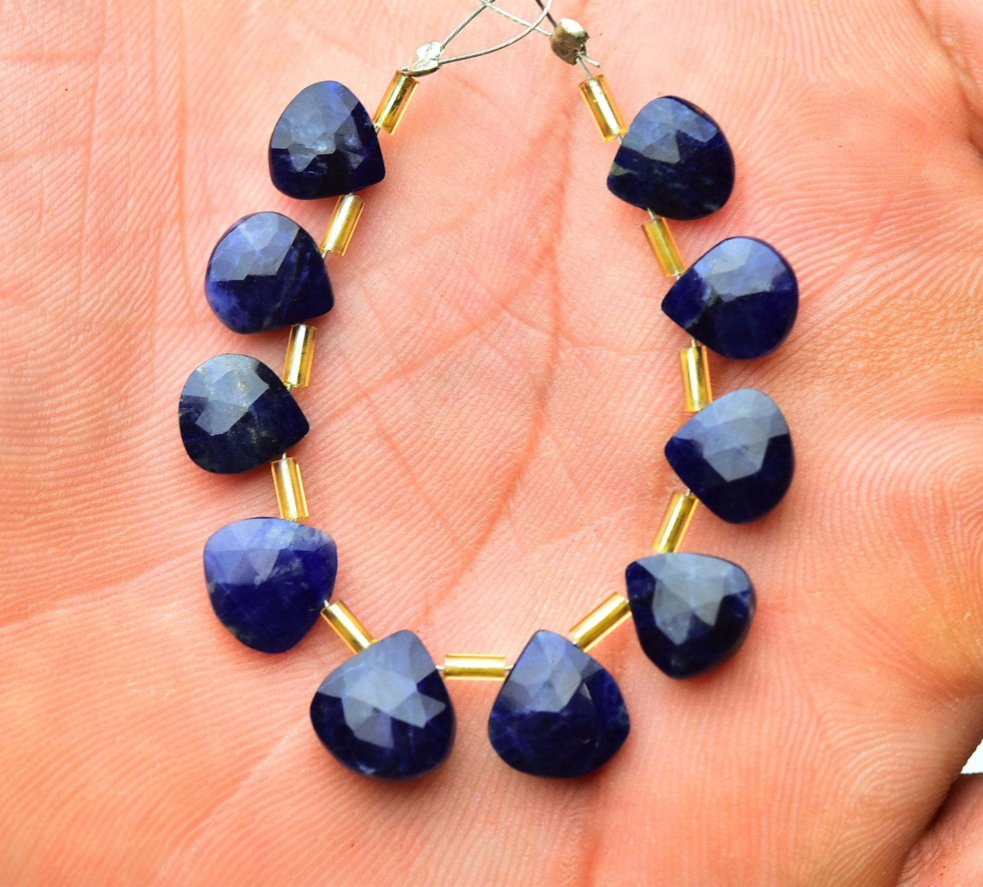 Natural Sodalite Heart Beads 8mm To 10mm Faceted Heart Briolettes Jewelry Gemstone Beads Sodalite Briolettes Beads Strand 10 Pcs No5477