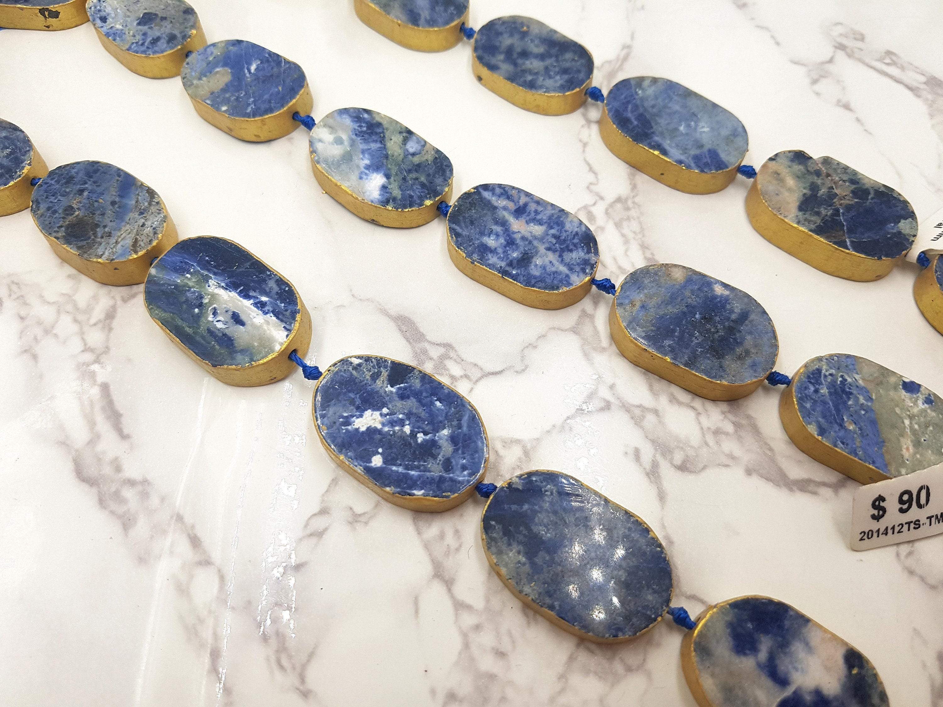 Sodalite Oval Bezel Slab Gold Leaf Edge Beads Approx 20x30mm 15.5" Strand Sodalite Oval Bezel Slab Gold Leaf Edge Beads Approx 20x30mm 15.5" Strand