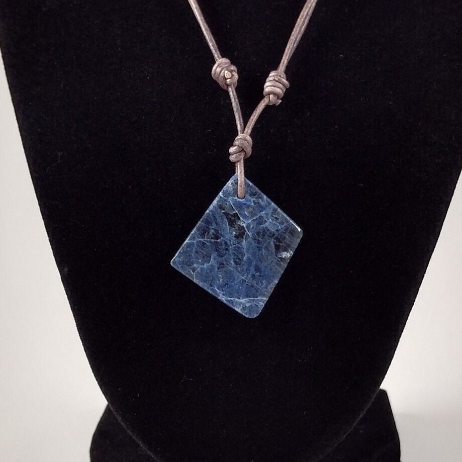 Sodalite Pendant Adjustable Leather Necklace Handmade By Chris Hay