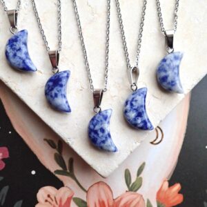 Gemstone Moon Charm Necklace, Crescent Moon Necklace, Sodalite Jewelry Silver, Celestial Jewelry, Moon Pendant Necklace, Moon Jewelry Gemstone Moon Charm Necklace, Crescent Moon Necklace, Sodalite Jewelry Silver, Celestial Jewelry, Moon Pendant Necklace, Moon Jewelry