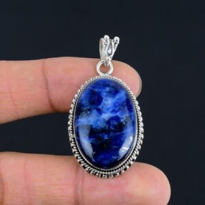 Handmade Sodalite Pendant: 925 Sterling Silver Oval Gemstone Handmade Sodalite Pendant: 925 Sterling Silver Oval Gemstone