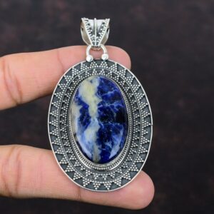 Sodalite Pendant: Handmade 925 Sterling Silver, Vintage Style Sodalite Pendant: Handmade 925 Sterling Silver, Vintage Style
