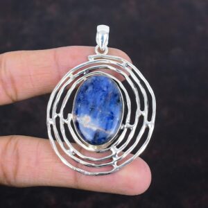 Sodalite Pendant: Handmade 925 Sterling Silver Oval Gemstone Sodalite Pendant: Handmade 925 Sterling Silver Oval Gemstone