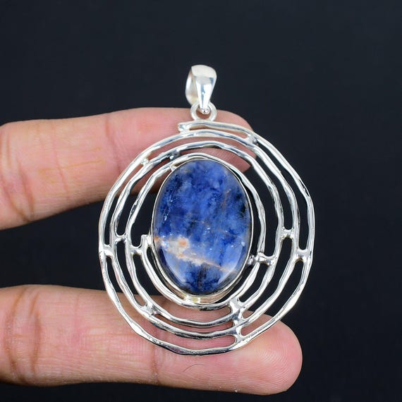Handmade Sodalite Pendant: 925 Sterling Silver Boho Jewelry