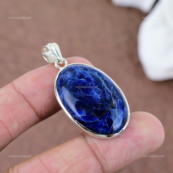 Handmade Sodalite Pendant: 925 Sterling Silver Gemstone Jewelry Handmade Sodalite Pendant: 925 Sterling Silver Gemstone Jewelry