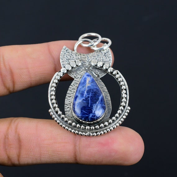 Handmade Sodalite Pendant, Ethnic 925 Sterling Silver Jewelry Handmade Sodalite Pendant, Ethnic 925 Sterling Silver Jewelry