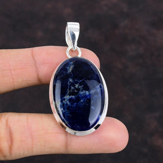 Handmade Oval Sodalite Pendant: 925 Sterling Silver Gemstone Jewelry Handmade Oval Sodalite Pendant: 925 Sterling Silver Gemstone Jewelry