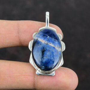 Handmade Sodalite Pendant: Oval Gemstone, 925 Sterling Silver Handmade Sodalite Pendant: Oval Gemstone, 925 Sterling Silver