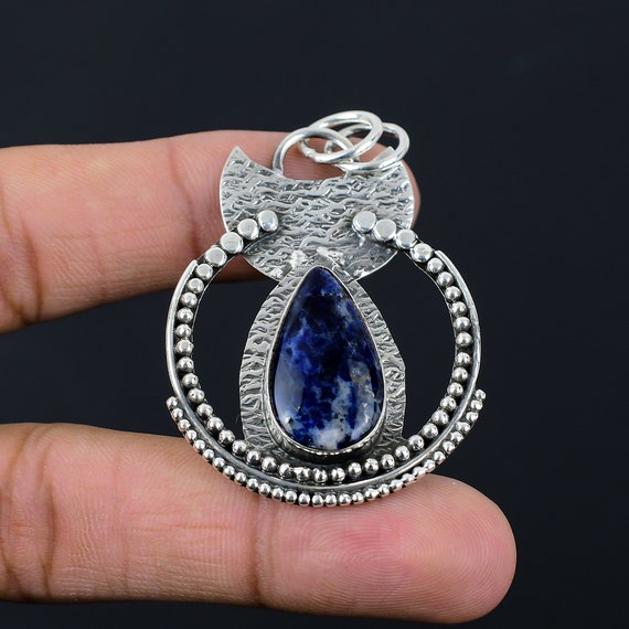 Handmade Pear Sodalite Pendant, 925 Sterling Silver Jewelry