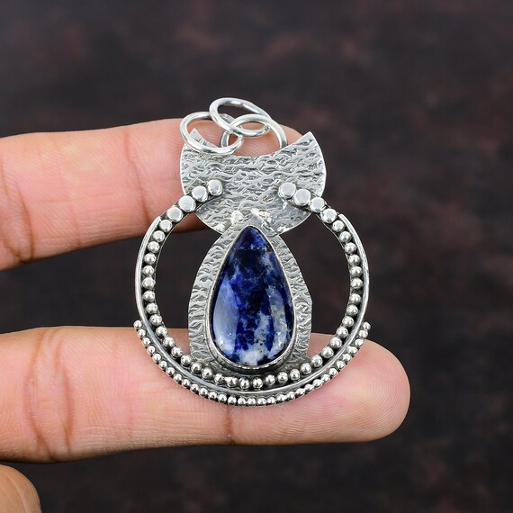 Handmade Pear Sodalite Pendant: 925 Sterling Silver Gemstone Jewelry