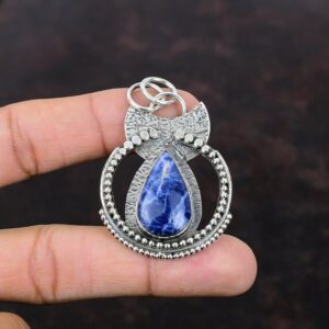 Handmade Pear Sodalite Pendant: 925 Sterling Silver Gemstone Jewelry Handmade Pear Sodalite Pendant: 925 Sterling Silver Gemstone Jewelry
