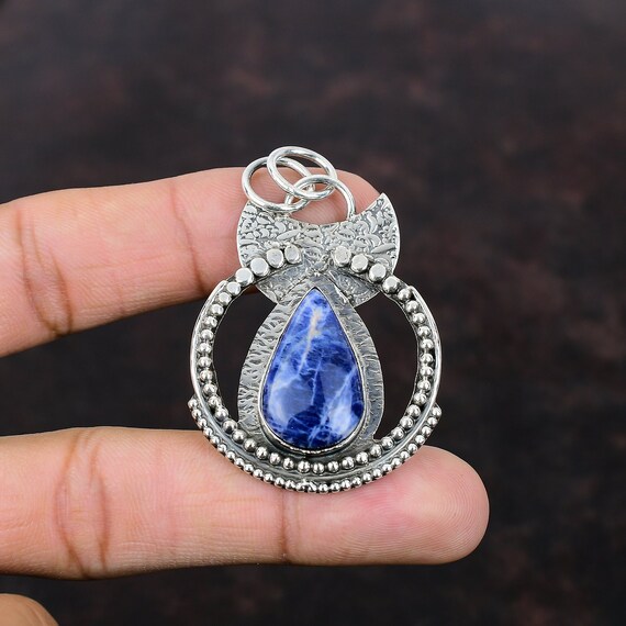 Handmade Pear Sodalite Pendant: 925 Sterling Silver Gemstone Jewelry