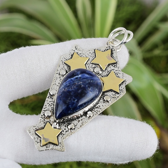 Handmade Pear Sodalite Pendant: 925 Sterling Silver Minimalist Jewelry