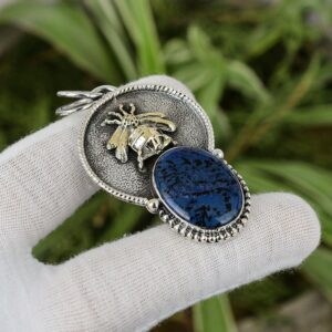 Handmade Sodalite Pendant: Sterling Silver, 18K Gold Bee Jewelry Handmade Sodalite Pendant: Sterling Silver, 18K Gold Bee Jewelry