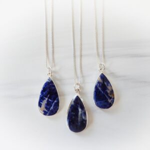 Sodalite Necklace Sterling Silver • Blue Teardrop Sodalite Gemstone Pendant Sterling Silver Chains Sodalite Necklace Sterling Silver • Blue Teardrop Sodalite Gemstone Pendant Sterling Silver Chains