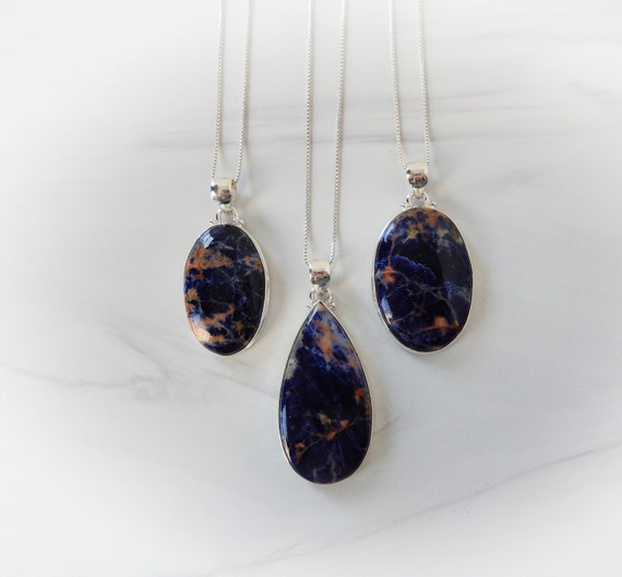 Sodalite Necklace Sterling Silver • Sodalite Pendant • Blue Sodalite Jewelry • Genuine Sodalite, Blue Gemstone Necklace • Holiday Gift
