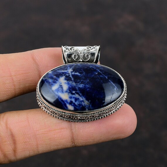 Oval Sodalite Pendant: Handmade 925 Sterling Silver Vintage Jewelry Oval Sodalite Pendant: Handmade 925 Sterling Silver Vintage Jewelry