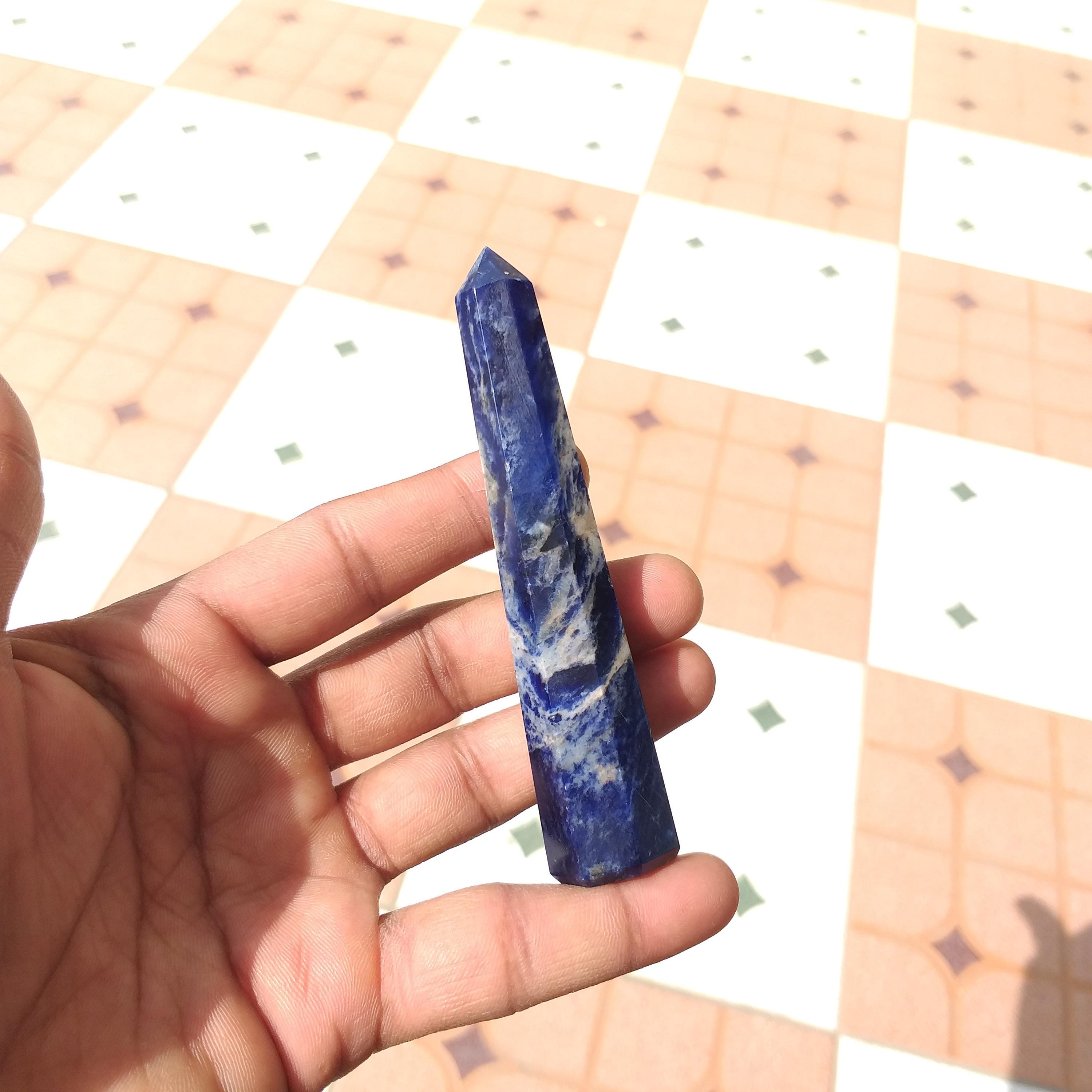 Sodalite Gemstone Point, Handmade Polished Tower 70 Gram, 4.2''