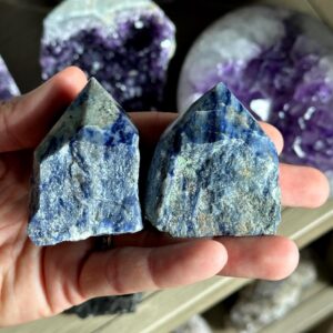 One Sodalite Point, Half Polished Crystal Point