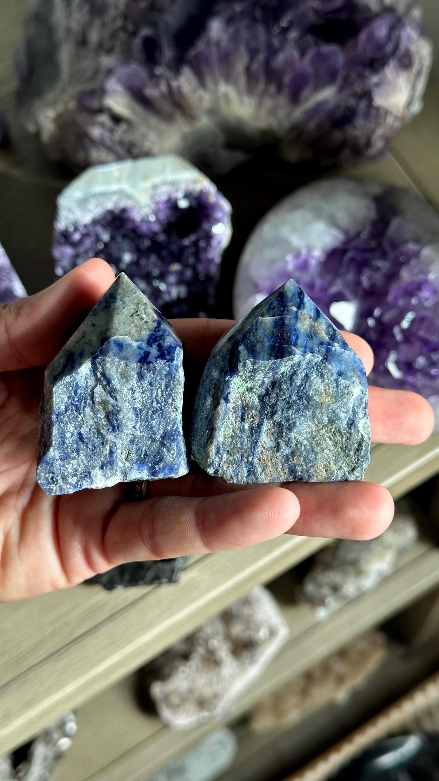 One Sodalite Point, Half Polished Crystal Point One Sodalite Point, Half Polished Crystal Point