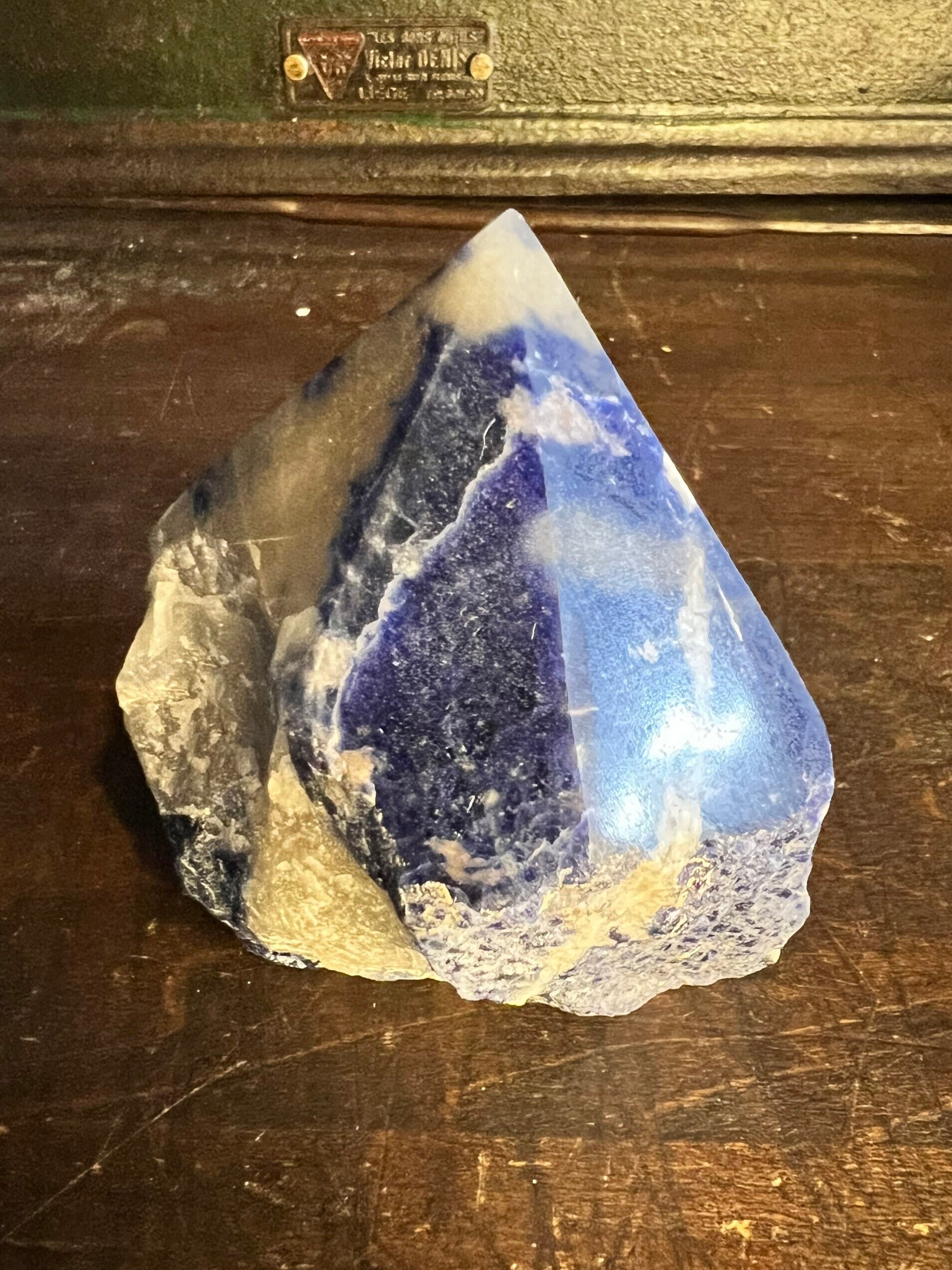 Sodalite Polished Point: Blue, White, Yellow Crystal Tower Sodalite Polished Point: Blue, White, Yellow Crystal Tower