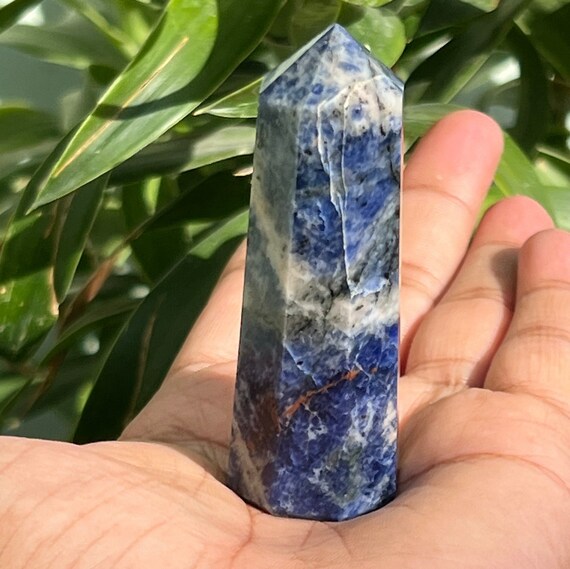 Polished Sodalite Tower: Natural Blue Healing Crystal Obelisk (72x25 Mm)
