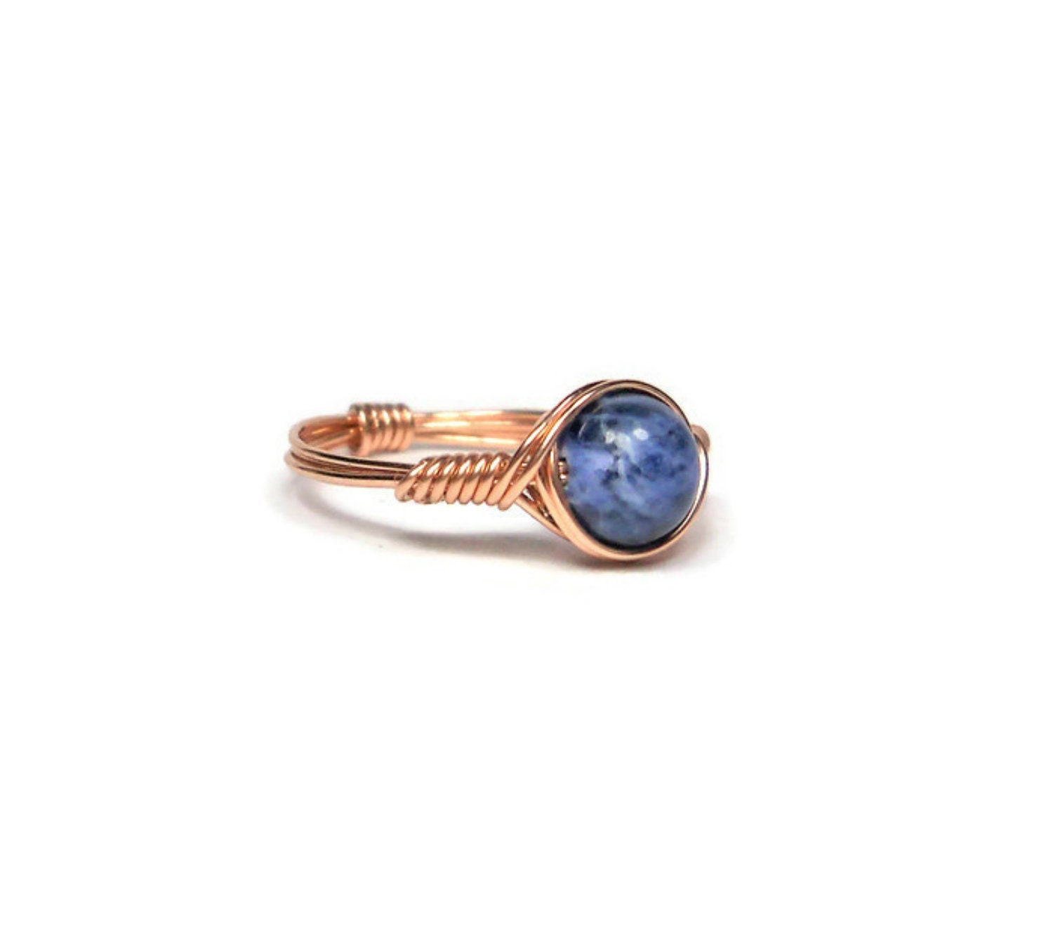 Blue Sodalite 14k Rose Gold Filled Wire Wrapped Ring