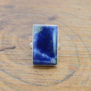 Blue Sodalite 925 Sterling Silver Ring – Handmade Minimalist Gemstone Jewelry