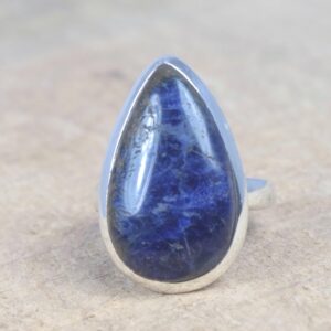Blue Sodalite 925 Sterling Silver Ring, Bohemian Statement Jewelry, US Size 7