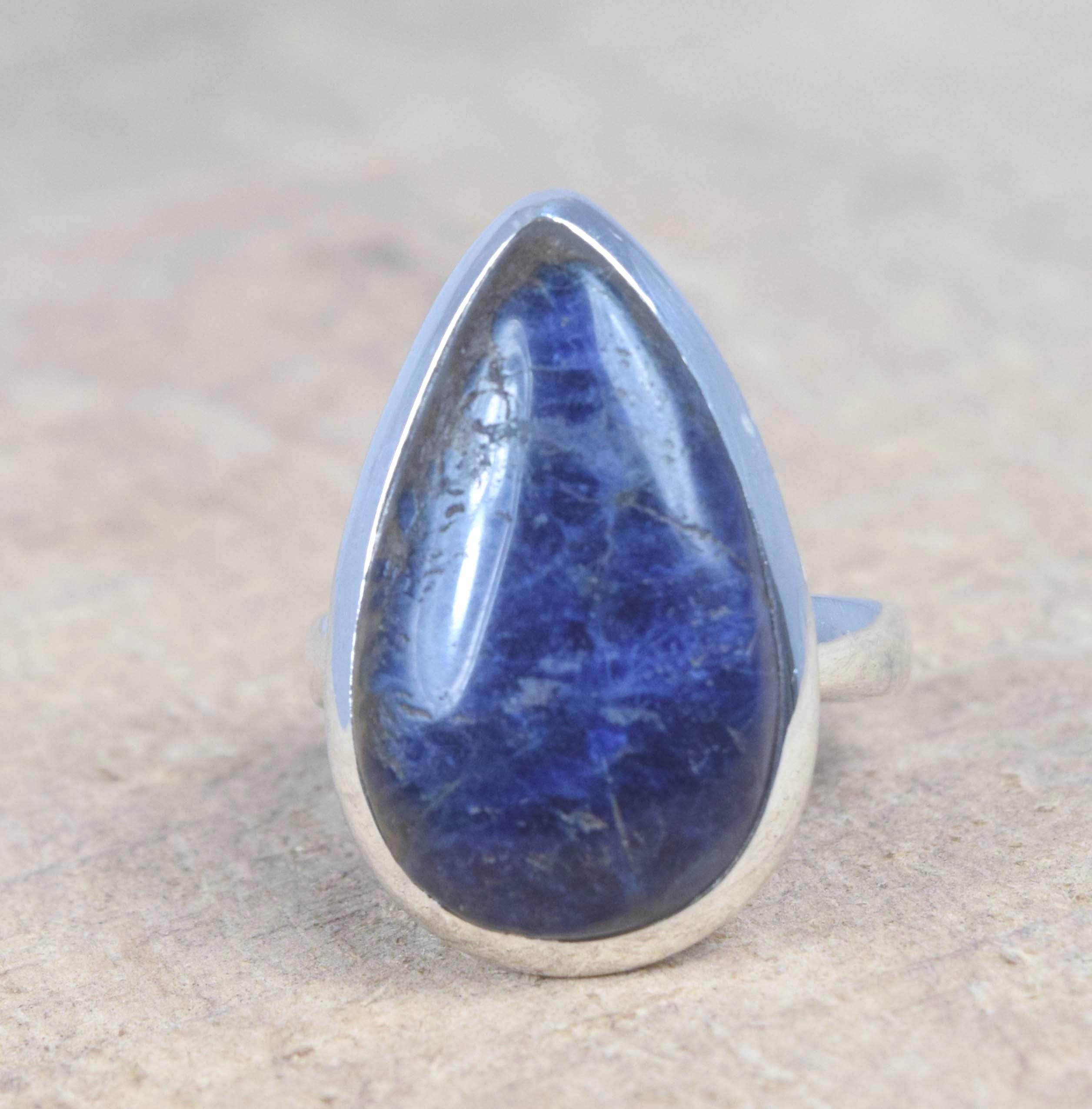 Blue Sodalite 925 Sterling Silver Ring, Bohemian Statement Jewelry, Us Size 7 Blue Sodalite 925 Sterling Silver Ring, Bohemian Statement Jewelry, Us Size 7