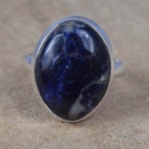 Blue Sodalite 925 Sterling Silver Ring: Oval Gemstone, Handmade Jewelry