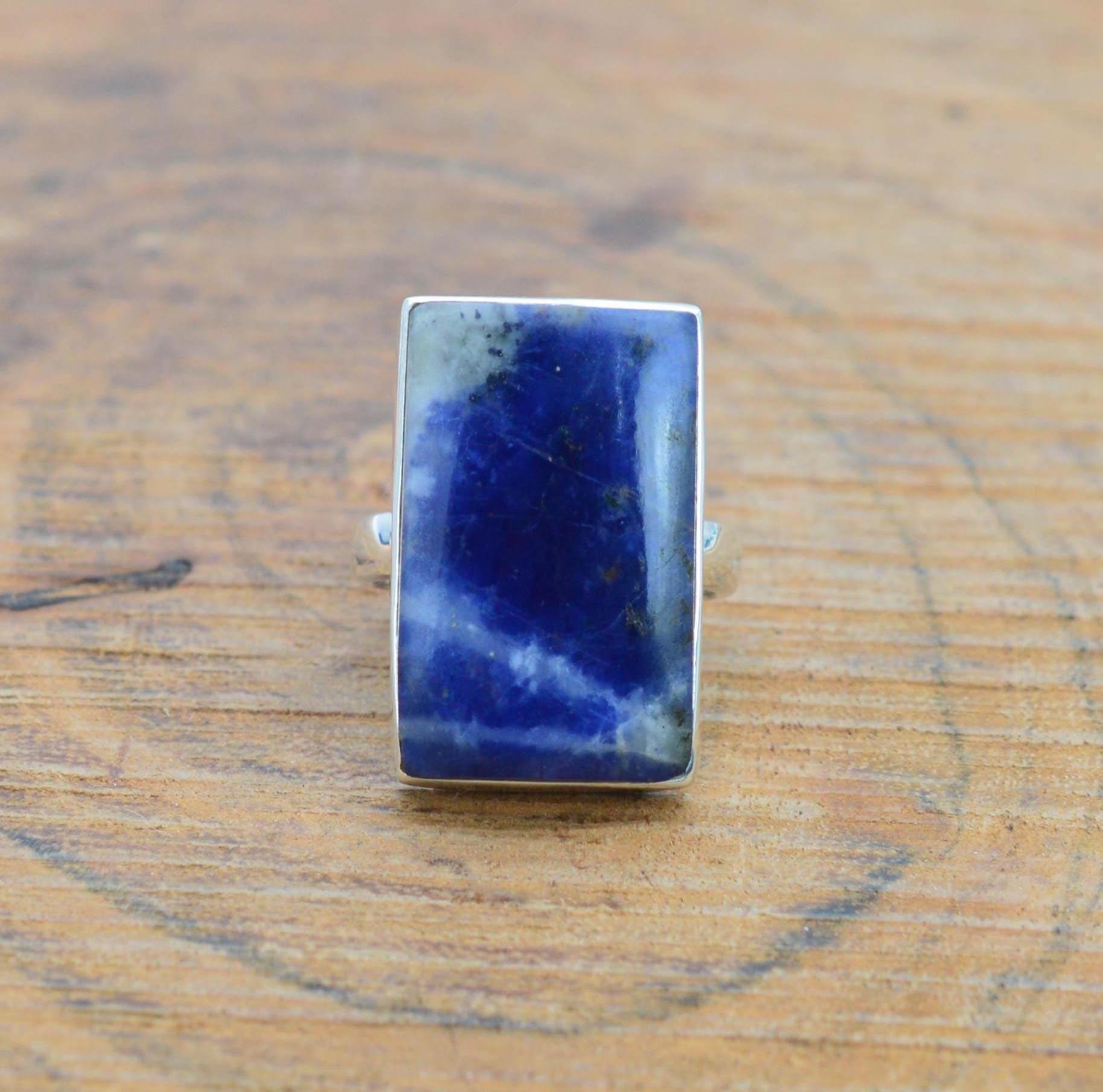 Blue Sodalite 925 Sterling Silver Ring – Handmade Minimalist Gemstone Jewelry