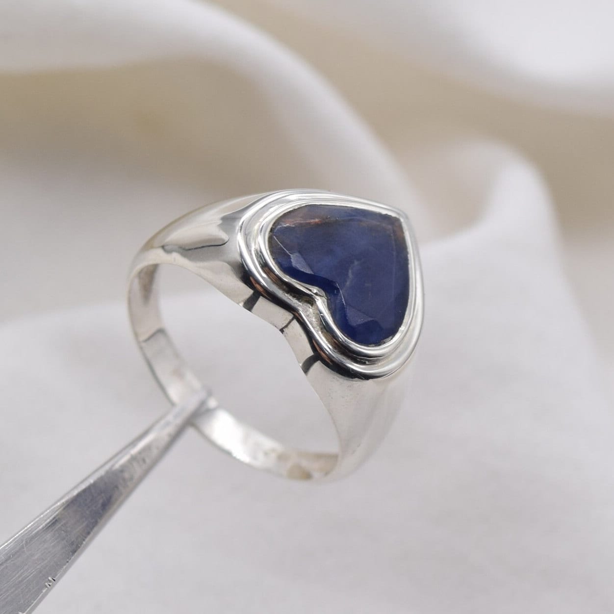 Blue Sodalite Heart Ring: 925 Sterling Silver Gemstone Jewelry