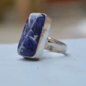 Cushion Sodalite Sterling Silver Ring: Blue Gemstone Statement Jewelry