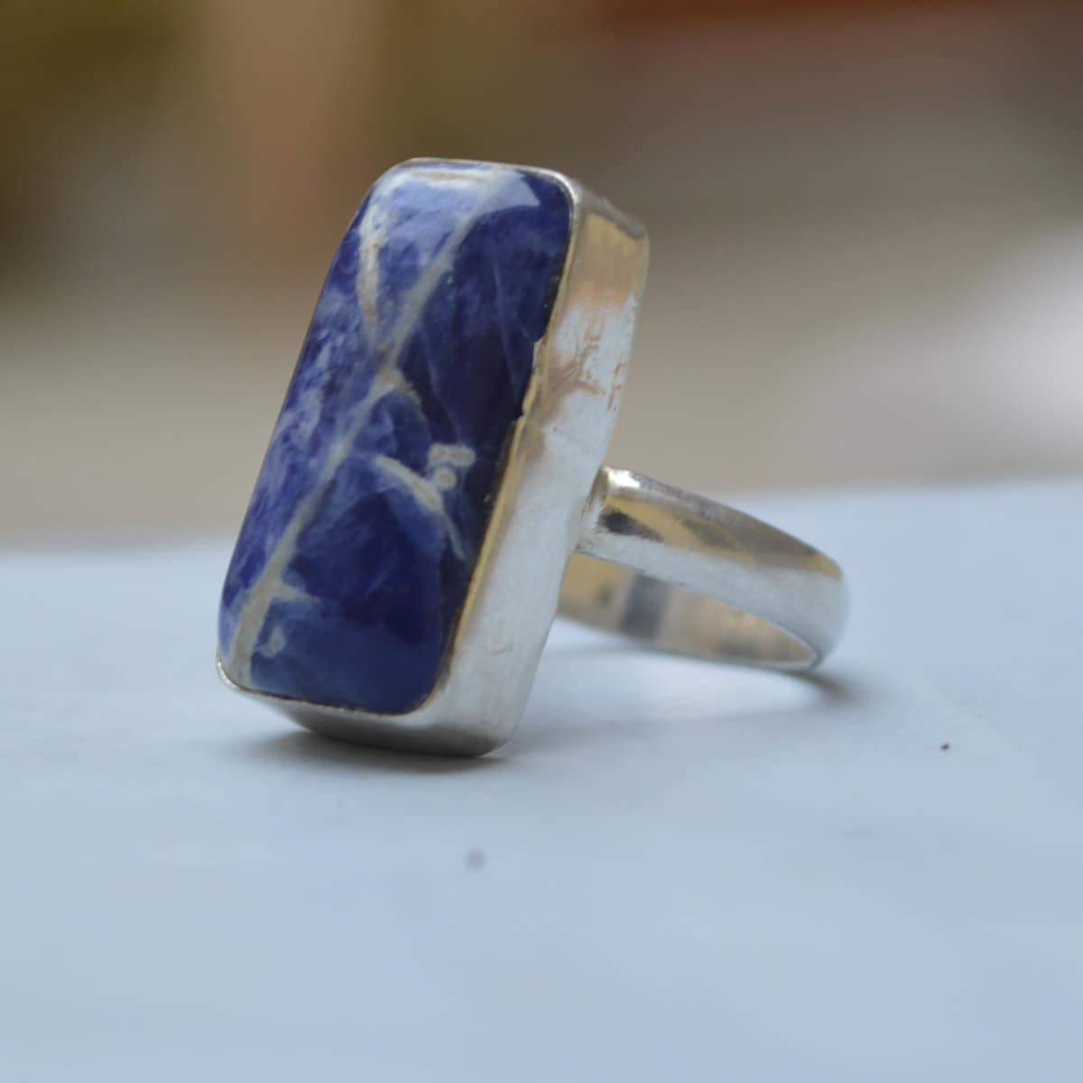 Cushion Sodalite Sterling Silver Ring: Blue Gemstone Statement Jewelry Cushion Sodalite Sterling Silver Ring: Blue Gemstone Statement Jewelry
